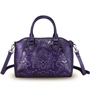 7599 Leather Satchel Top Handle Bags Handmade Purse Vintage Embossed
